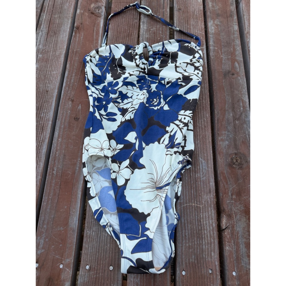 Newport News Swim Womens Blue Floral Halter One Piece Swimsuit Size 6 C0027